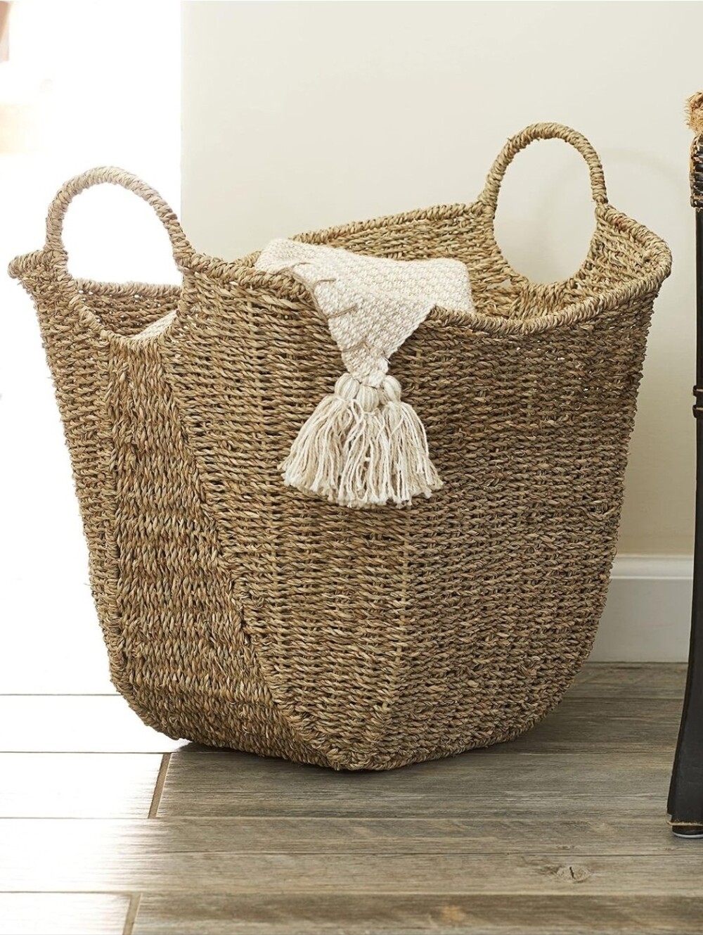 Household Essentials Brown Wicker Storage Basket W Handles Lge Natural Seagrass
